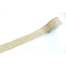 1.5 Inch Mock Natural Burlap Wired Christmas Ribbon with Gold Threads and Edges, 8 Yards Per Spool (Lot of 1 Spool) SALE ITEM